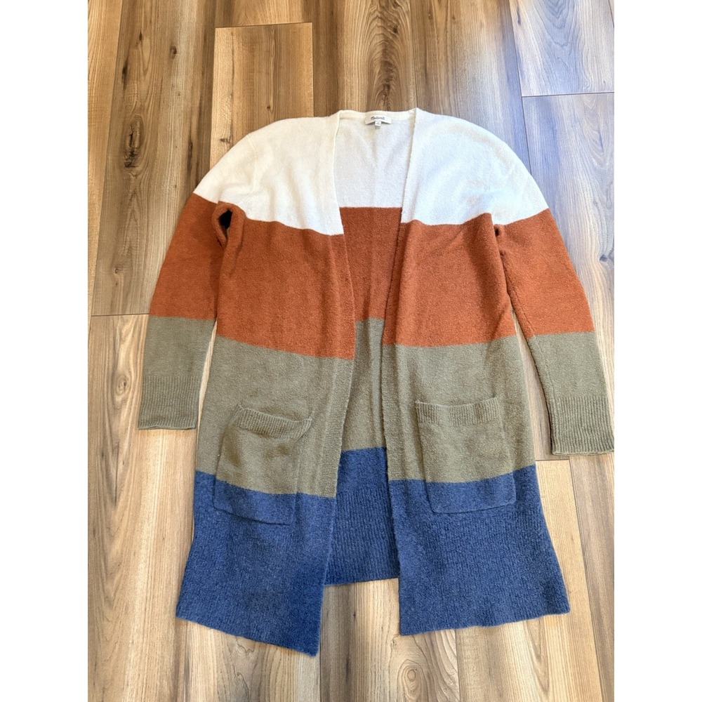 Madewell Long Wool Blend Cardigan Sweater Women's XS Oversized Fall Color Block